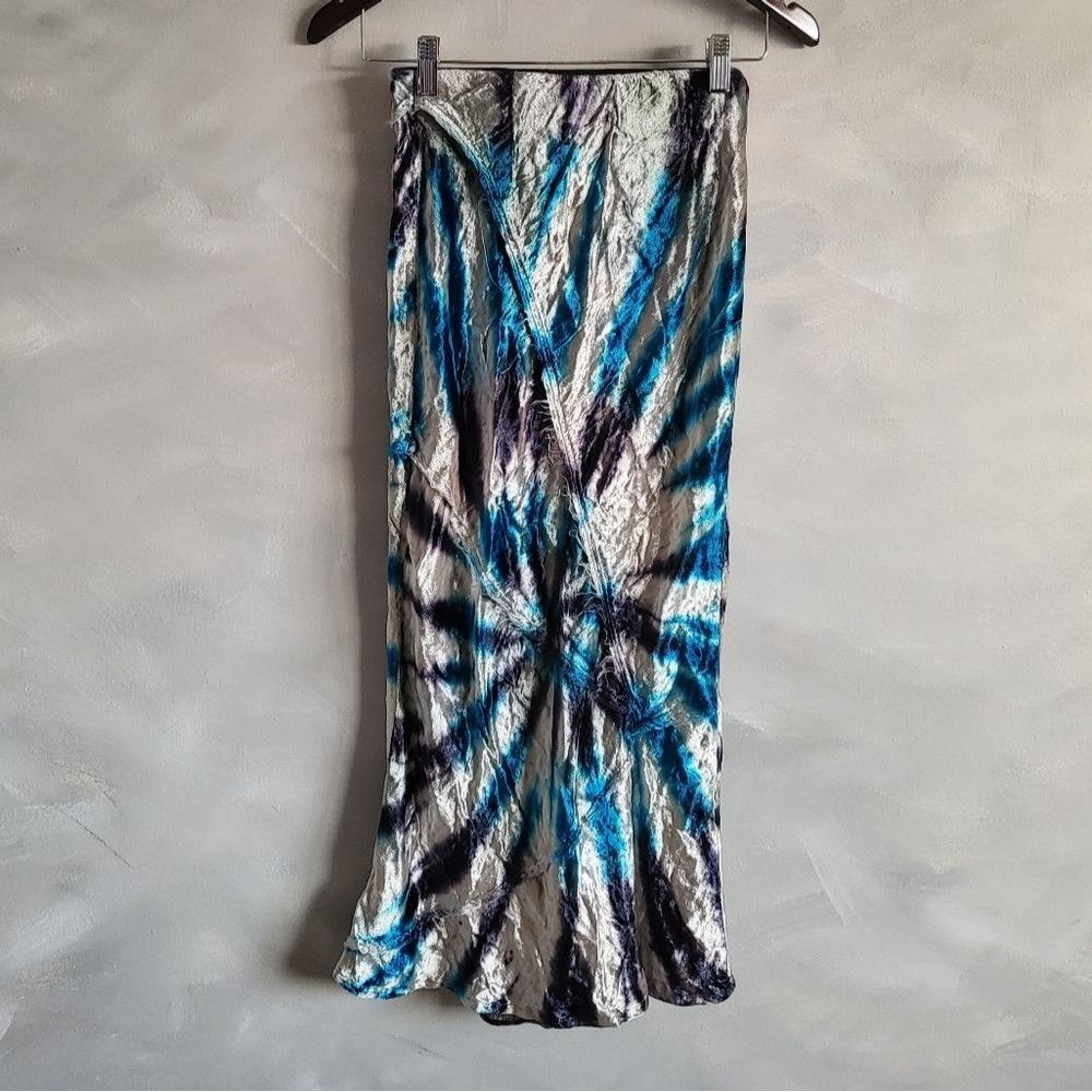 Free People - Grey & Blue Purple Tie-Dye Velvet Maxi Skirt Sz XS